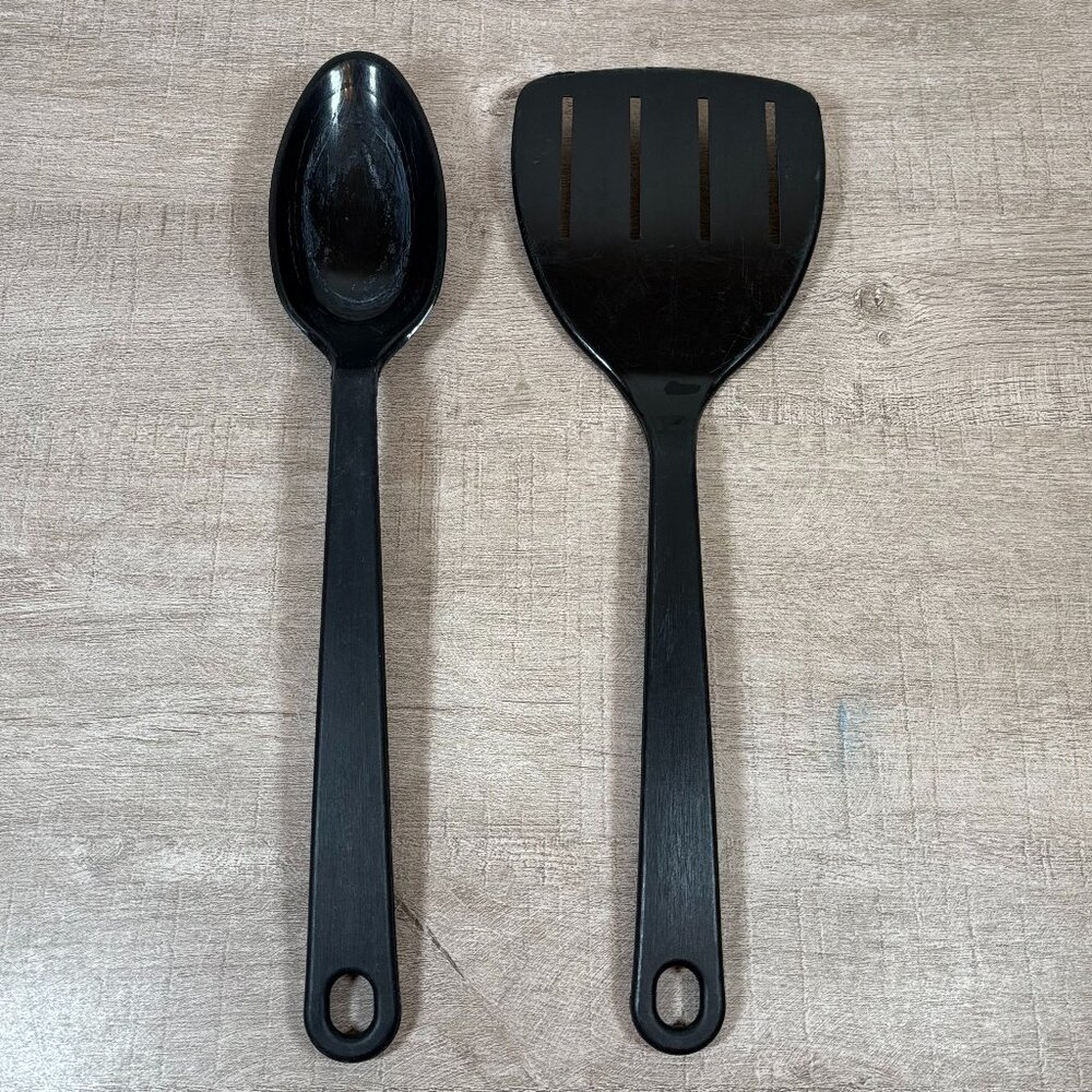 Vintage Tailor Made Black Slotted Nylon Spatula and Serving Spoon Set